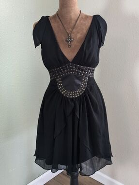 BCBGeneration Black Studded Deep V Mini Dress